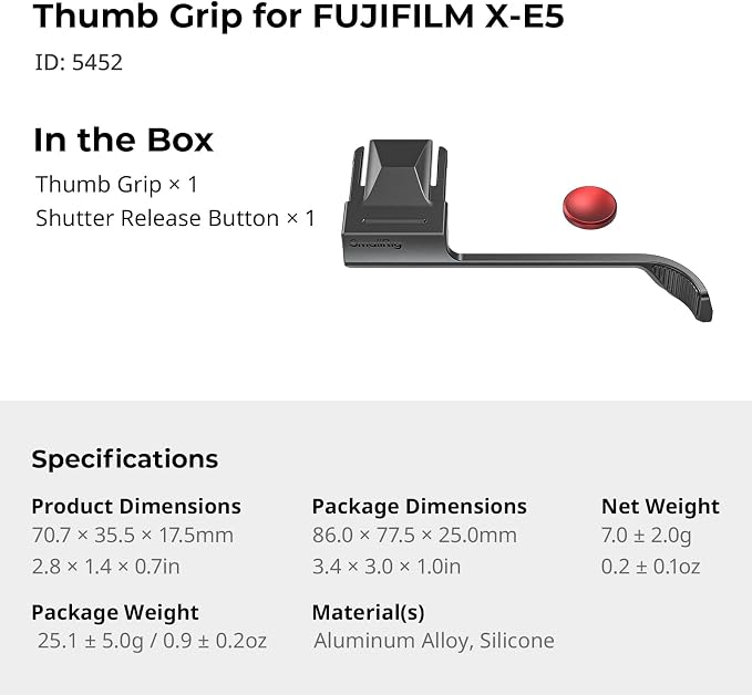 SMALLRIG Thumb Grip with Hot Shoe Cover for FUJIFILM X-E5,Shutter Button | Built-in Silicone Pads,Textured Surface for Enhanced Grip (Black)-5452 - Image 7