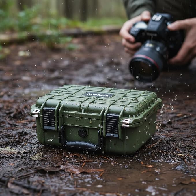 MEIJIA All Weather IP67 Waterproof Hard Camera Case,Hard Protective Case,Hard Case with Customizable Foam,Fit Use of Drones,Camera,Equipments,Pistols(Green,13.35 x11.63x5.98inches) - Image 2