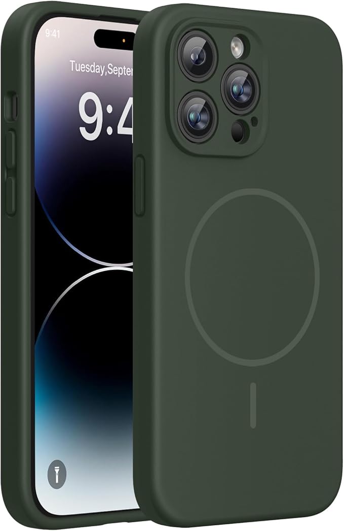 miracase Magnetic for iPhone 14 Pro Max Case, [Soft Anti-Scratch Microfiber Lining], Compatible with MagSafe, Silicone Shockproof Protection Phone Case for iPhone 14 Pro Max,Dark Green by Miracase