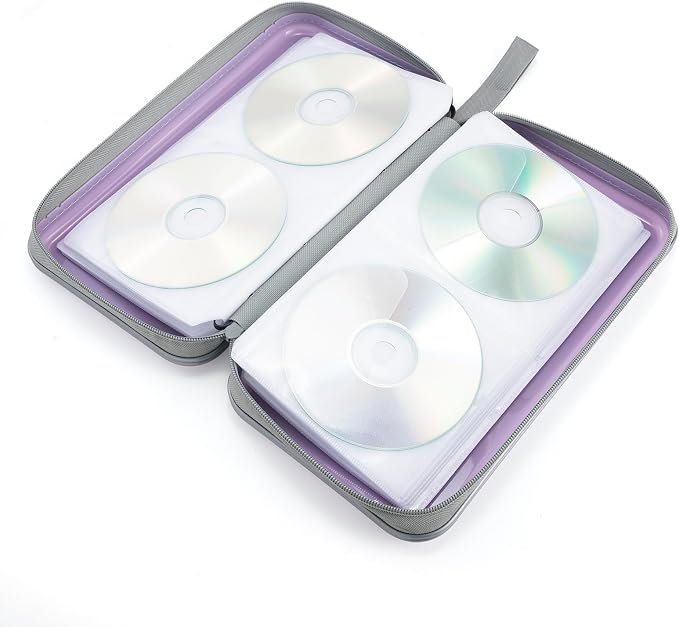 alavisxf xx CD Case, 96 Capacity Hard Plastic Organizer Wallet for Car | CD DVD Holder, Portable Hand Strap, Zipper Closure, Anti-Slip Scratch-Resistant Sleeves, Disc Storage, for Home Office Travel - Image 3