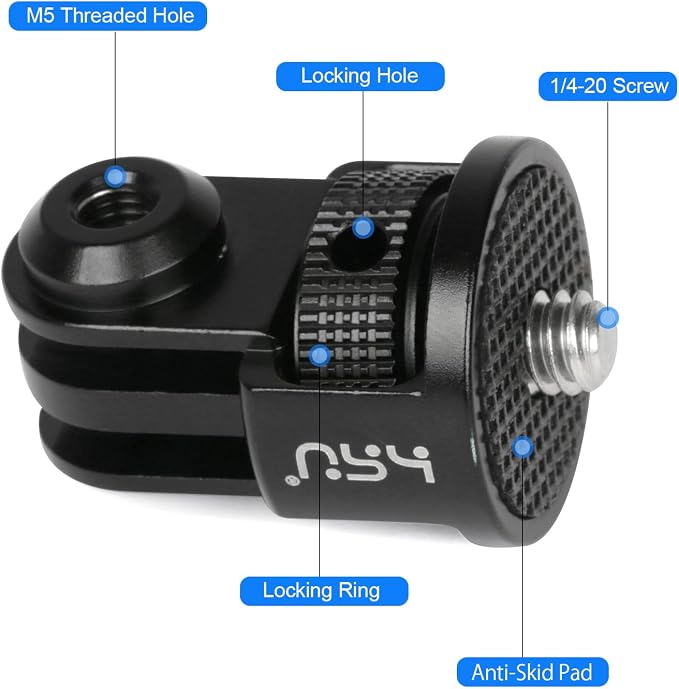 HSU Aluminum Camera Tripod Mount Adapter, 1/4"-20 Camera Mount (Black) | for GoPro Hero 13/12/11/10/9/8/7 Insta360 X3/X2/X/RS/R, Osmo Action, and Other Cameras ( 2 Pack) - Image 2