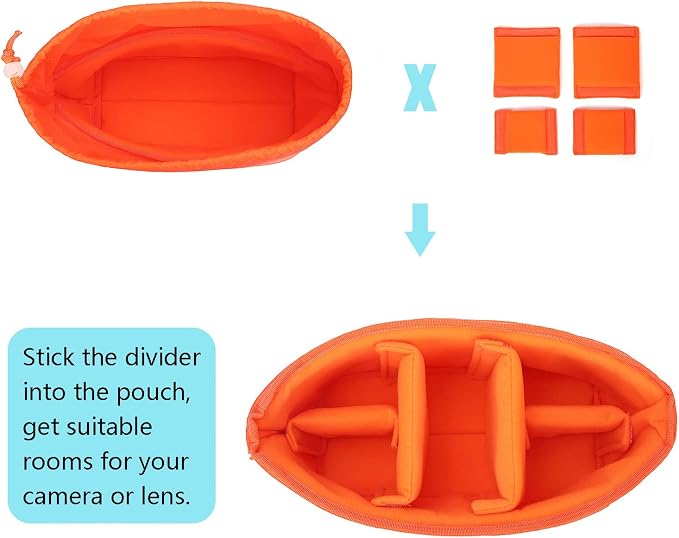 JAKAGO Shockproof Camera Insert Bag for SLR DSLR Mirrorless Camera Lens Flash Light Accessories Camera Pouch with Adjustable Dividers for Canon Nikon Sony Water Resistant Camera inner case(Orange) - Image 2