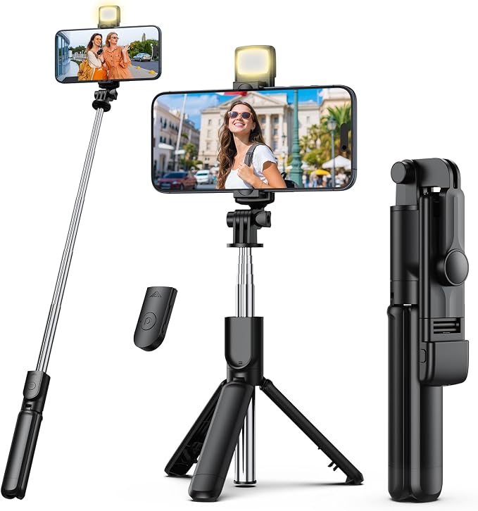 Selfie Stick Tripod with Light, Retractable Selfie Stick Tripod with Wireless Remote Control, for Photograph, Live Streaming, Video Recording, Compatible with 4-7'' Smartphone by Aourxiv