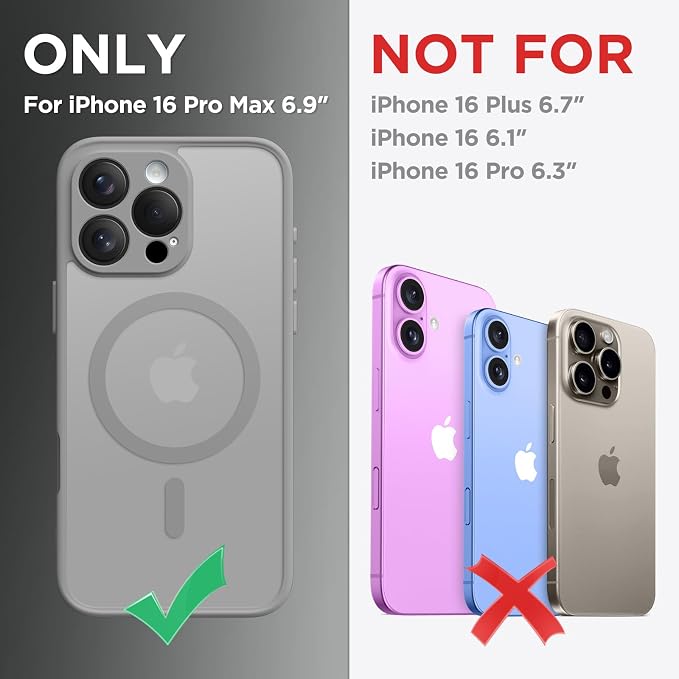 CAPRARO for iPhone 16 Pro Max Case, Compatible with MagSafe | Upgraded [Full Camera Protection] Protective Translucent Matte Women Girl Magnetic Phone Case Cover, Frosty Grey - Image 2