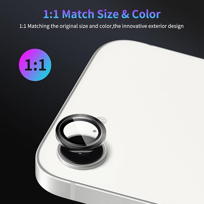 Camera Lens Protector for iPhone 16e / iPhone 17e,1 Pack | Tempered Metal Glass Camera Cover Film,HD Clear,Anti-Scratch Lens Screen Protector Film,Case Friendly,Black Titanium - Image 5