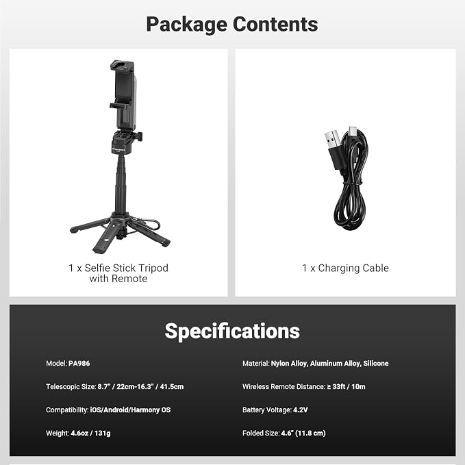 NEEWER Mini Tripod for Phone, Lightweight Foldable Small Selfie Stick Cell Phone Clamp Desk Stand with Remote & Cold Shoe Mounts Compatible with iPhone Android Samsung for Video Recording, PA986 Black - Image 9