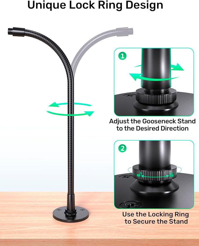 19-Inch Gooseneck Mic Stand, Podium Microphone Holder with Flange Mount | Fits Dynamic Mics, Flexible Adjustable Arm, Podium/Desk/Wall mount, for Podcast, Studio, Lecture, Gaming & Live Streaming - Image 6