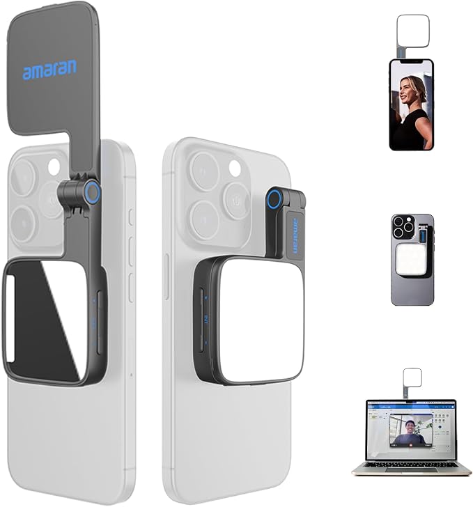 Amaran Go Magnetic Selfie Phone Light with Dual LED | Compatible with MagSafe & Qi2 , Adjustable Mirror Light, 2700K-6500K CCT, Ideal for Selfies, Makeup & Content Creation by amaran