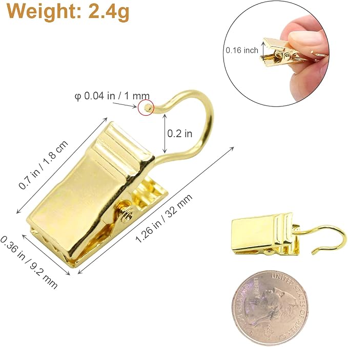 Coideal Small Curtain Clips Gold - 100 Pack Stainless Steel Curtain Hooks for Hanging Party String Lights Indoor, Art Crafts, Christmas Wedding Decoration (Light Gold) - Image 6