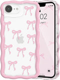 QLTYPRI for iPhone 17e/16e Pink Bow Case, Clear Cute Pink Ribbon Bow Phone Case Curly Wavy Aesthetic Phone Cover, Soft Slim Transparent TPU Shockproof Protective Cover for Women Girls - Ribbon Bow by QLTYPRI