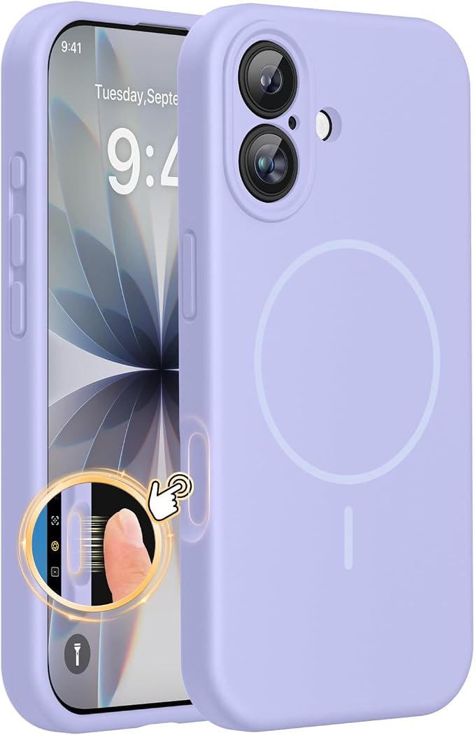 Miracase Silicone & Magnetic for iPhone 17 Case, Light Purple | Compatible with MagSafe, Silicone Camera Control Cover, Soft Microfiber Lining, Shockproof Drop Protection Phone Case for 17 by Miracase