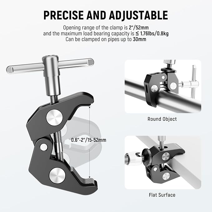 NEEWER 6"/15cm Adjustable Magic Arm with Super Clamp, 1/4" & 3/8" Threads, 1/4" Screws for Flash/LED Light/Microphone/Monitor, Compatible with SmallRig Camera Cage, Max Load: 4.4lb/2kg, ST15C - Image 5