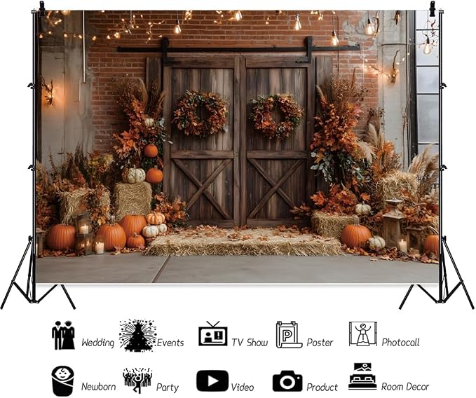 6x4ft Fall Thanksgiving Backdrop Pumpkins Autumn Harvest Pumpkins Barn Photography Background Hay Maple Leaves Birthday Party Decorations Banner Photo Booth Props - Image 6