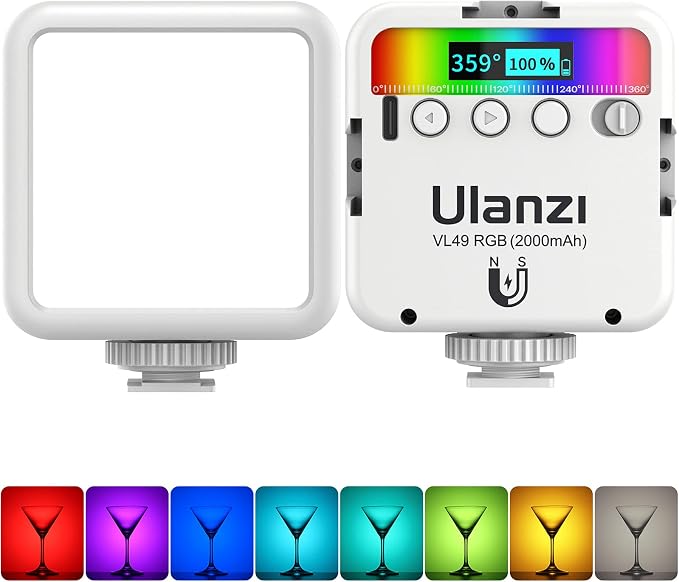 ULANZI VL49 RGB Video Lights White, LED Camera Light 360° Full Color Portable Photography Lighting w 3 Cold Shoe, 2000mAh Rechargeable CRI 95+ 2500-9000K Lamp Support Magnetic Attraction by ulanzi