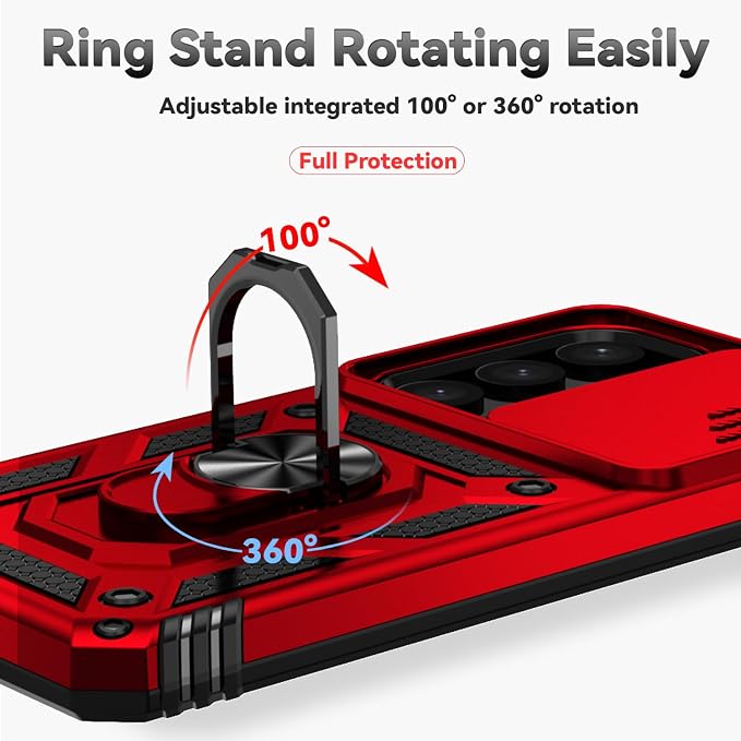 for Samsung Galaxy S24 Plus Case with Camera Lens Cover HD Screen Protector, Military-Grade Drop Tested Magnetic Ring Holder Kickstand Protective Phone Case for Samsung Galaxy S24 Plus (Red) - Image 6