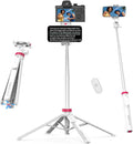 ULANZI MT-44B Phone Tripod, 59'' Auto Open Phone Stand Dual Camera Set up | 360° Ball Head, Extendable Selfie Stick w Cold Shoe, Stable Four-Leg for Filming Vlog Travel, Family Gatherings White by ulanzi