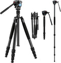 SIRUI Aluminum Camera Tripod Monopod with VA-5 Fluid Pan Head, 62.6″Heavy Duty Tripod Kit for DSRL, Binocular, Spotting Scope, Quick Release Plate, 1/4" 3/8" Screws, Payload 6.6lbs -Traveler VA by SIRUI