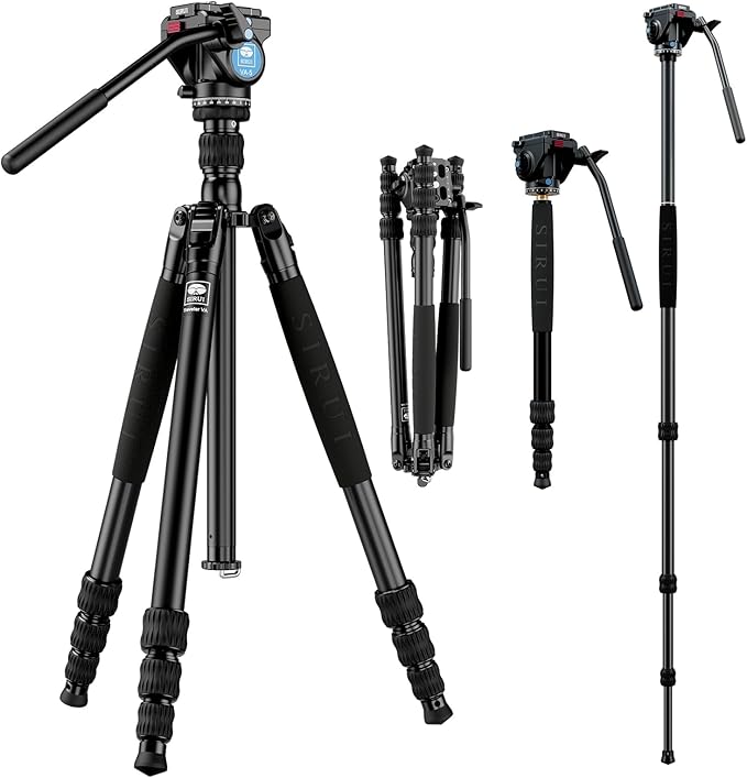 SIRUI Aluminum Camera Tripod Monopod with VA-5 Fluid Pan Head, 62.6″Heavy Duty Tripod Kit for DSRL, Binocular, Spotting Scope, Quick Release Plate, 1/4" 3/8" Screws, Payload 6.6lbs -Traveler VA by SIRUI