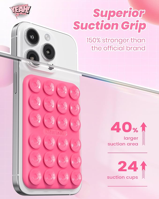 Klearlook Magnetic Suction Phone Mount for MagSafe Case, Hot Pink | Removable Sticky Phone Grip Holder for Hands-Free Makeup / Selfie / Vlog for TikTok & Instagram Influencer / Creator - Image 4
