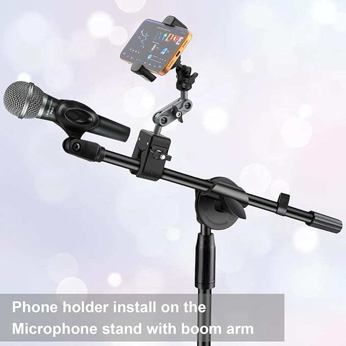 Mic Stand Phone Holder,2-Stage Magic Arm Super Clamp Phone Clip for Microphone Stand, Flexible Adjustable iPhone Music Stands Mount for iPhone17 16 15 14 13 12 11 Galaxy Nexus LG All Smartphones - Image 3