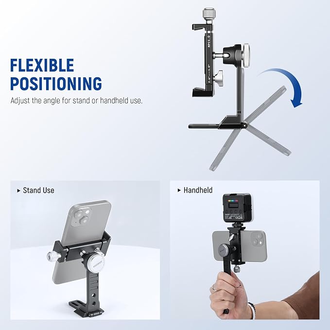 NEEWER Smartphone Tripod Mount Aluminum Alloy, 360° Rotatable Phone Stand | Cellphone Holder Clamp, Cold Shoe, Arca Base, Compatible with iPhone Samsung Galaxy Google Pixel & 2.6"-4" Wide Smartphones - Image 5