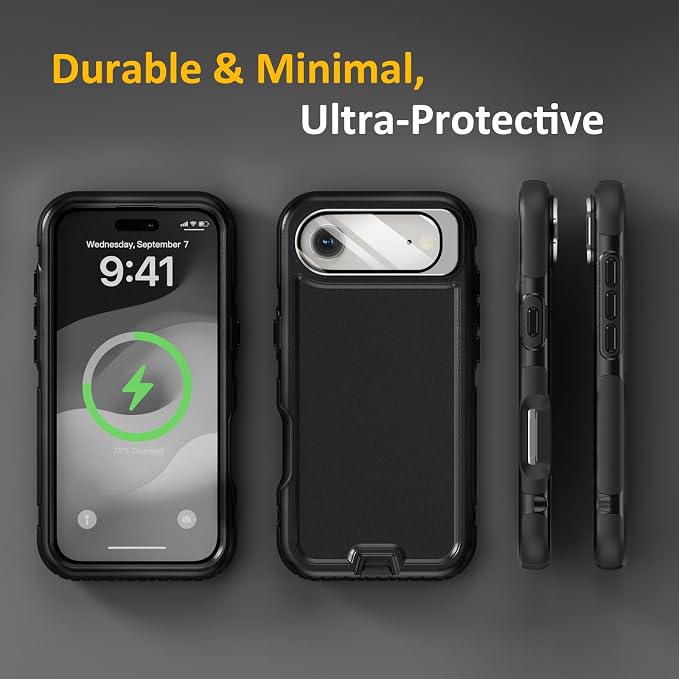 Follaroma Magnetic for iPhone 17 Air Case with Camera Cover Stand, Black | Built-in Glass Camera Cover Stand,Compatible with MagSafe,Heavy Duty Shockproof Protective,Military-Grade Anti-DropDual Case - Image 8