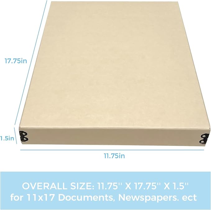 Lineco Museum Archival Storage Box, Drop Front, 11.75x17.75x1.5 in, Tan | Acid-Free with Metal Edge, Preserves Picture Longevity, Organize Photos, Newspapers, Prints, Documents, Crafts, DIY - Image 3