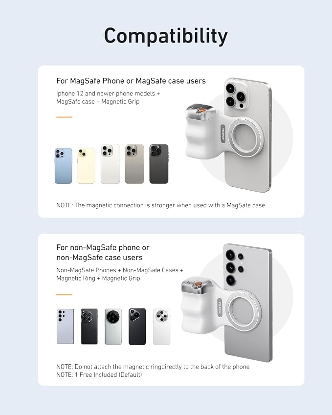 TELESIN Fun Shot Zoom Magnetic Phone Camera Grip for iPhone/Magsafe/Android | Camera Grip Handle with Detachable Wireless Shutter Remote - Supports Native Camera - 1/4" Tripod Screw - Comfort Ergonomic - Image 7