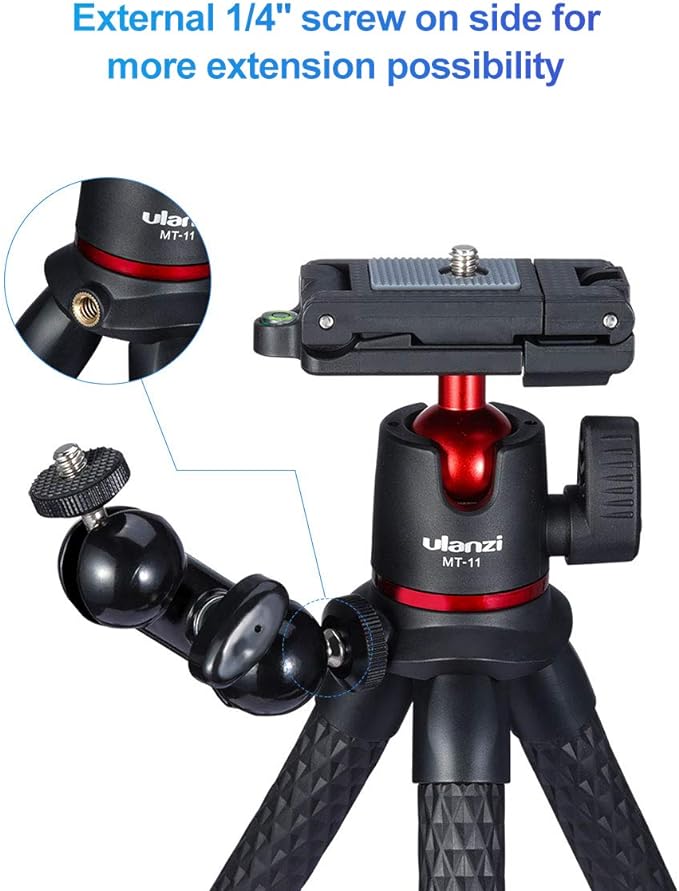ULANZI Camera Tripod, Mini Flexible Stand w Hidden Phone Holder w Cold Shoe Mount, 1/4'' Screw f Magic Arm, Universal f iPhone 17 16 15 14 Pro Max XS Max Canon Nikon Sony DJ Pocket 4/3 Cameras - Image 3