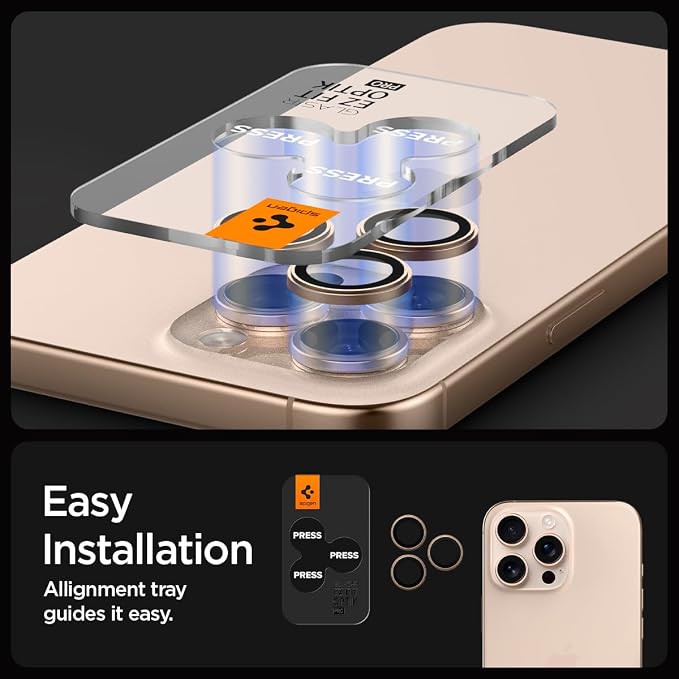 Spigen Camera Lens Protector for iPhone 16 Pro Max,16 Pro - Desert Titanium | GlasTR EZ Fit Optik Pro, 9H+ Tempered glass, Scratch resistant, Auto-align tray, Original photo quality, Case-friendly, 2Pack - Image 4