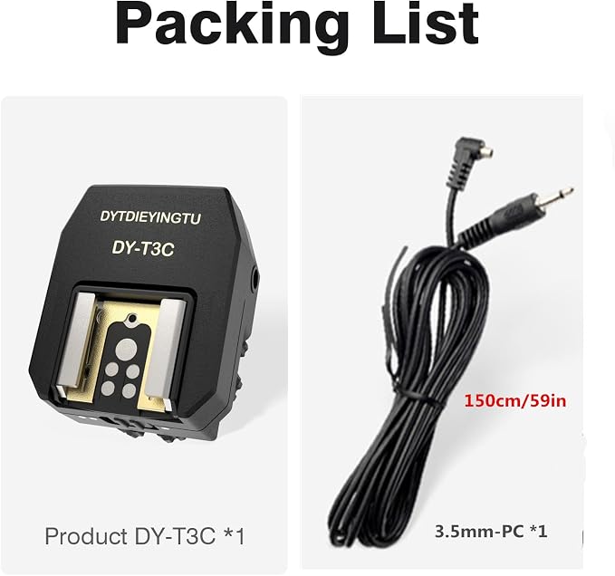 DY-T3C for Canon Camera Flash Hot Shoe Adapter Mount Top-Mounted Expansion Accessory: Multi-Flash synchronous Shooting with Cable Converter (DY-T3C 1PCS + PC Cable 1PCS) - Image 2