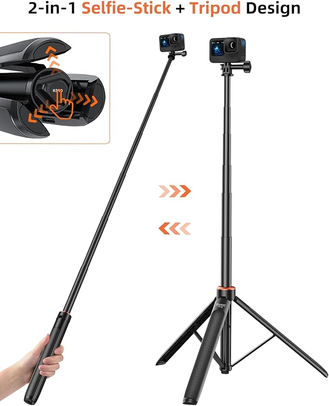 53" Action Camera Selfie-Stick Tripod for DJI Osmo Pocket 4P/4/3/2, GoPro Hero 13/12/11/10/9/Max2, DJI Action 6/5 Pro/4, Travel Vlogging Stand/Extension Pole/Handle Grip/Accessory for Video Recording - Image 3