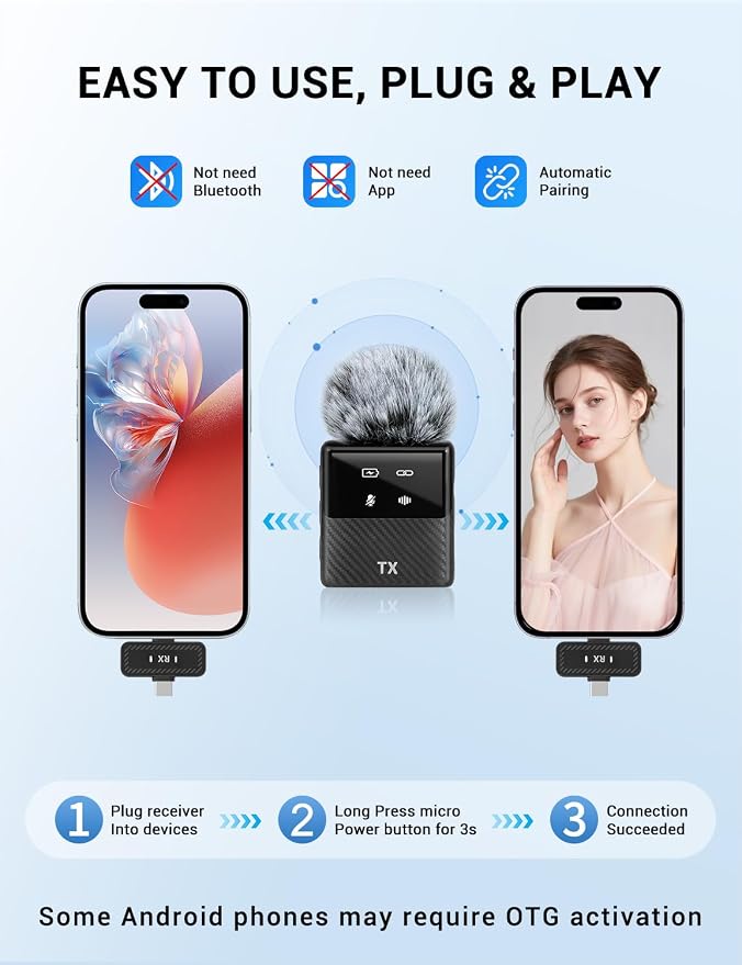 Mini Wireless Lavalier Microphone for iPhone, iPad, Android Phone, Noise Reduction Plug and Play Magnetic Clip on Lapel Mic for Video Recording Podcast Vlogging - Image 3
