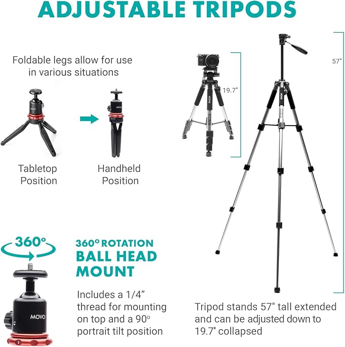 Movo iFilmer-PRO Smartphone Video Rig Kit | Stabilizer Cage with Dual Grips, Wireless Lavalier Microphones, Full Sized Tripod, iPhone/Android - Image 6