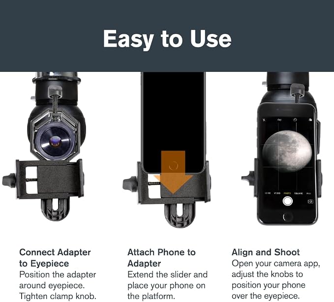 Celestron Smartphone Adapter & Bluetooth Remote for Telescope Eyepieces | Phone Adapter for Telescopes, Binoculars & Spotting Scopes, Bluetooth Camera Remote, Capture Images & Video, Travel–friendly - Image 3