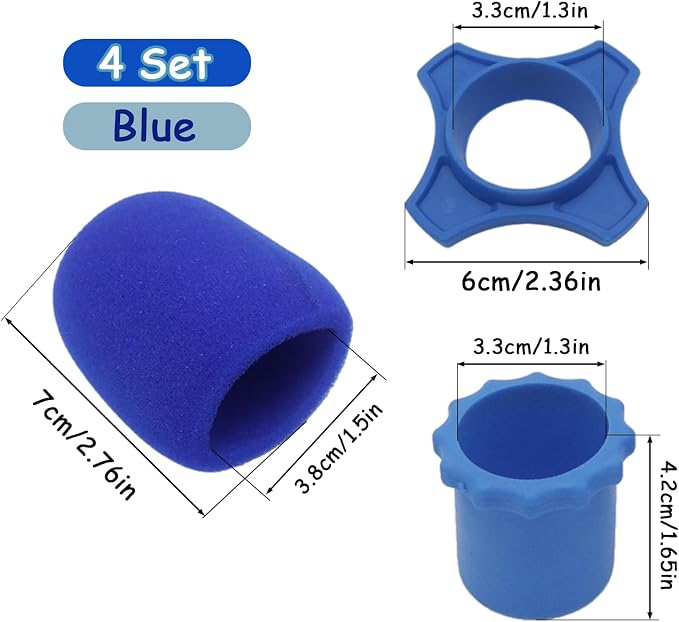 4-Set Blue Handheld Mic Protection Kit Silicone Ring Windscreen | anti-roll drop guard, ktv karaoke stage , wireless dynamic mic fit, foam windpop filter cover, bottom rod sleeve included - Image 2