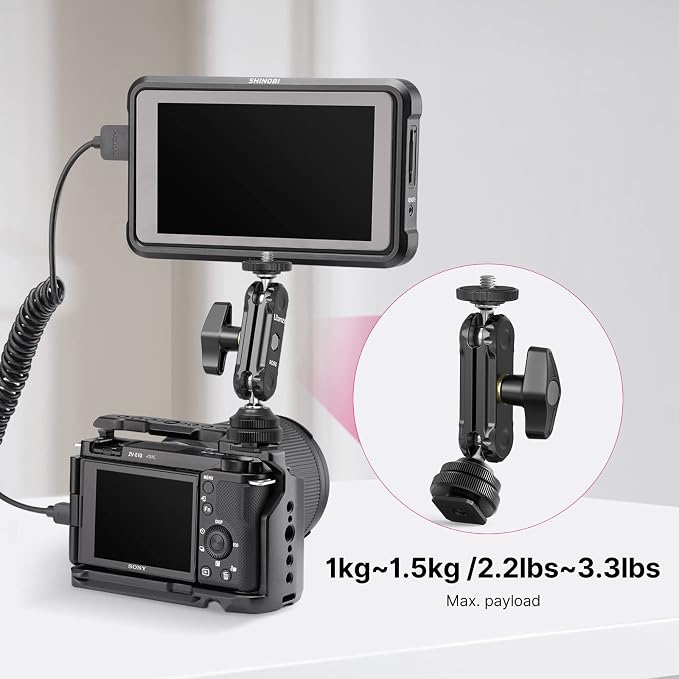 R098 Cold Shoe Monitor Mount, 1/4" Rotatable Dual Ballhead Hot Shoe Mount | Microphone Fill Light Camera Monitor Swivel Bracket Compatible with DJI OSMO 360/Pocket 3/Pocket 4/Insta 360 x 5/Sony/Canon - Image 7