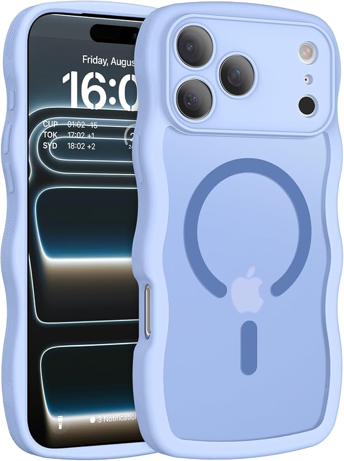 BENTOBEN Magnetic for iPhone 17 Pro Max Case, Cute Wavy [Full Camera Protection][Compatible with MagSafe] Matte Anti-Slip Bumper Women Girls Boys Protective Cover for 17 ProMax 6.9", Mist Blue - Image 9
