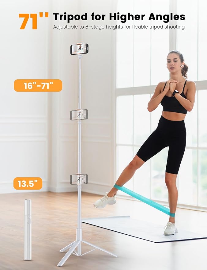 71" Phone Tripod with 1/4" Camera Mount, NT79 Extendable Selfie Stick | Extra Tall,Wireless Remote,Comapct Travel Stand Holder for Filming Video Recording,Compatible with iPhone/Samsung/Camera - Image 2