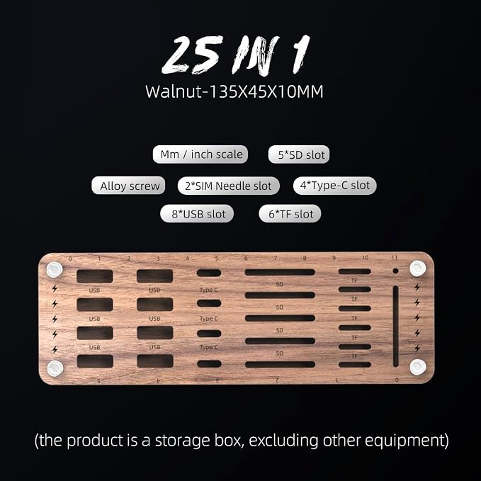25 Slot Wooden Memory Card Case Box and USB Drive Stand - SD Card Holder, Micro SD Case, Mobile Card Taking Needle - FSNH01M - Image 5