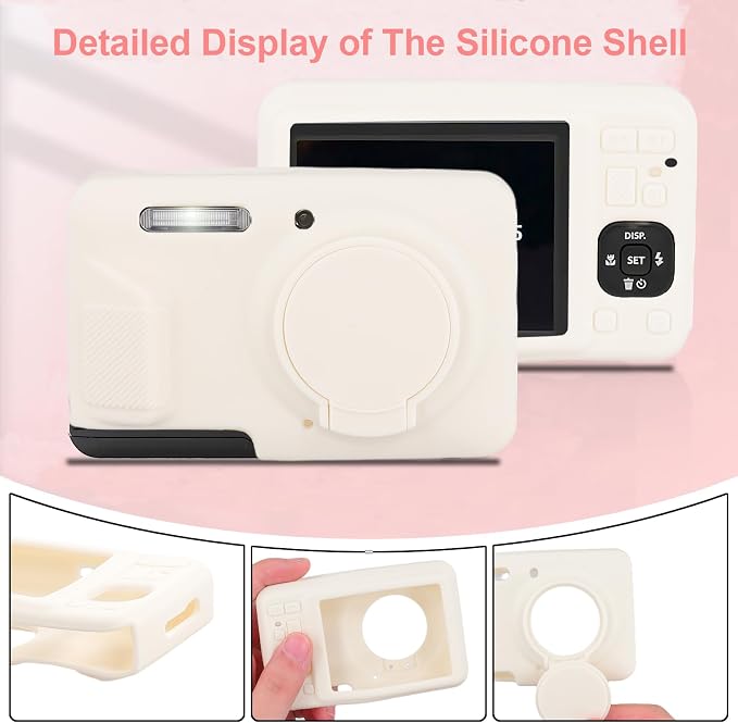 Camera Case for Kodak PIXPRO FZ55 with 2-Pack Screen Protector | Cute Charm Wrist Strap, Soft Silicone Protective Case with Removable Lens Cap for Kodak FZ55 Accessories - Beige - Image 6