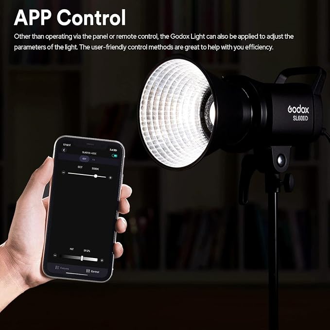 Godox SL60 SL60IID 70W LED Video Light, Cob Video Light Bowens Mount LED Studio Light, Support APP Control, CRI96+ TLCI97+, Daylight 5600K, 18600Lux@1m, Built-in 8 FX Effects, Dimmable Brightness - Image 4