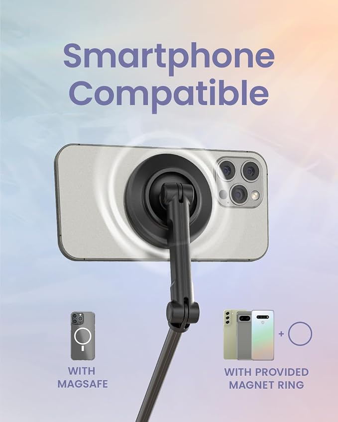 KraftGeek Magnetic Phone Tripod for iPhone, JustTap Tripod for MagSafe | 66" Auto-Open Selfie Stick Tripod, N52 Magnetic Mount, Portable Phone Tripod Stand for Travel, Video Recording & Vlogging - Image 6