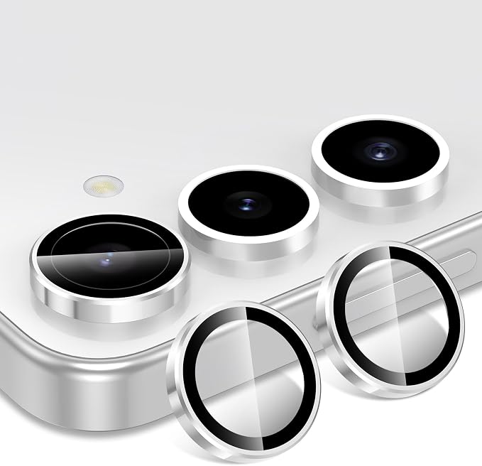 for Samsung Galaxy S24 Camera Lens Protector, Individual Metal Ring Tempered Glass Lens Cover, [Strong Adsorption] Scratch Resistant Ultra-Thin HD Clear Lens Cover, 1 Set-Silvery Ring - Image 2