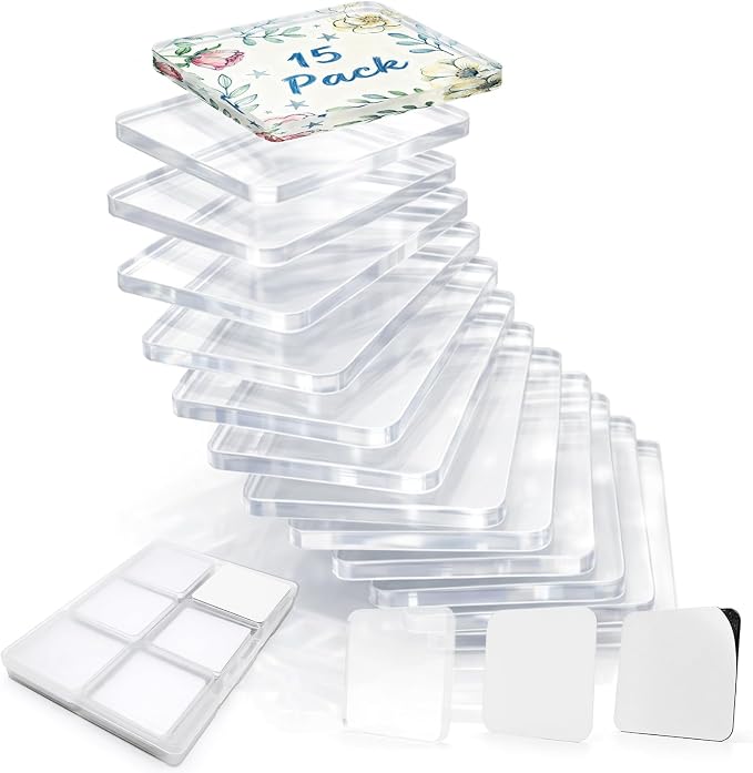 15 Pack Square Blank Refrigerator Magnets Kit - Peel & Stick Acrylic Picture Frames for Fridge. Includes Pre-Cut Cardstock & Case for Custom Photo Decor & Memory Board by Unknown