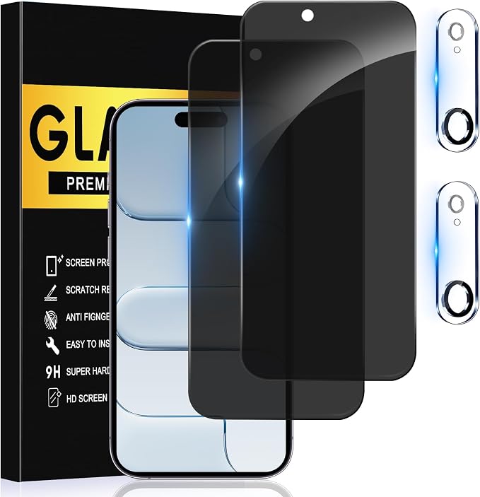 2+2 Pack Privacy Screen Protector for iPhone 17Air, 6.6 Inch | Camera Lens Protector, Tempered Full Screen Glass Accessories, Anti-Spy, Bubble Free, Case Friendly by AVOAR