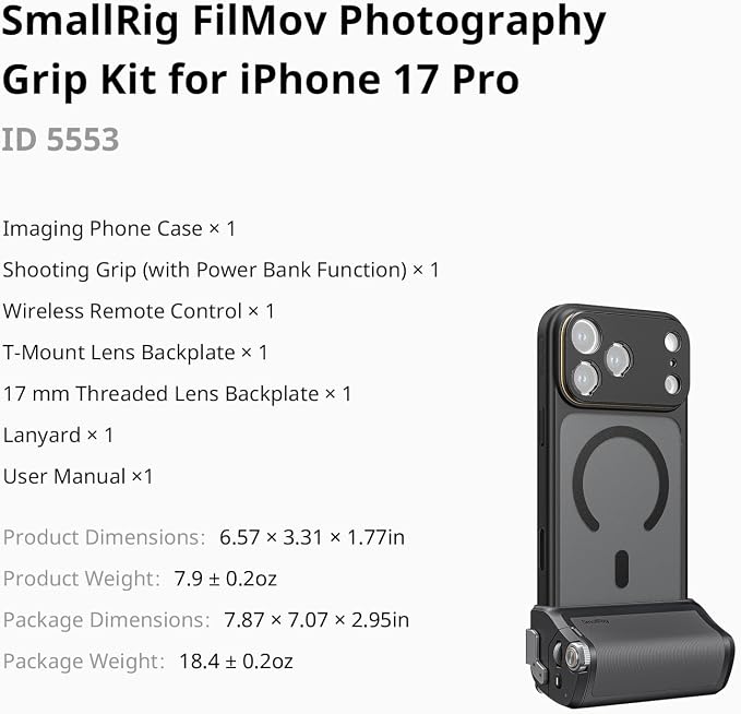 SmallRig FilMov Photography Grip+Phone Case Kit for iPhone 17 Pro, Ergonomic Grip with Shutter & Zoom, Built 3400mAh Battery Wireless Remote, Phone Creator Kit for Filmmaking, Selfie, YouTube-5553 - Image 8
