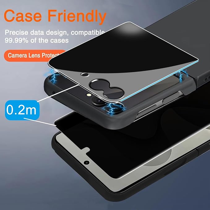 Ferilinso 2 Pack Privacy Screen Protector for Samsung Galaxy Z Flip 8 | 9H+ Tempered Glass Back&Camera Lens Protectors, Military-Grade Shatterproof, Case Friendly, Easy Installation Bubble Free - Image 5