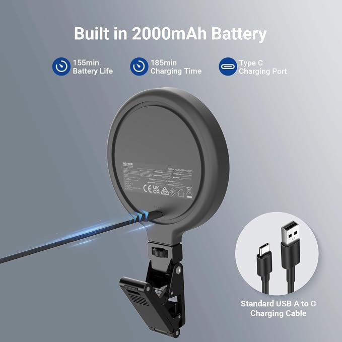NEEWER Entry Level Version LED Selfie Ring Light, 4.8W Bi Color Edge Lit Clip Phone Fill Lighting with 2000mAh Battery, CRI90+ for Camera Laptop Computer Webcam Video Conference Makeup Recording, N23 - Image 6