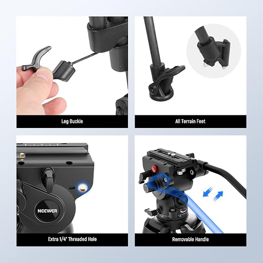 NEEWER LL34 78" Video Camera Tripod One Step Quick Release with Adjustable Damping Fluid Head, Heavy Duty Carbon Fiber Tripod with Dual Mode QR Plate, Max Load 22lb - Image 7